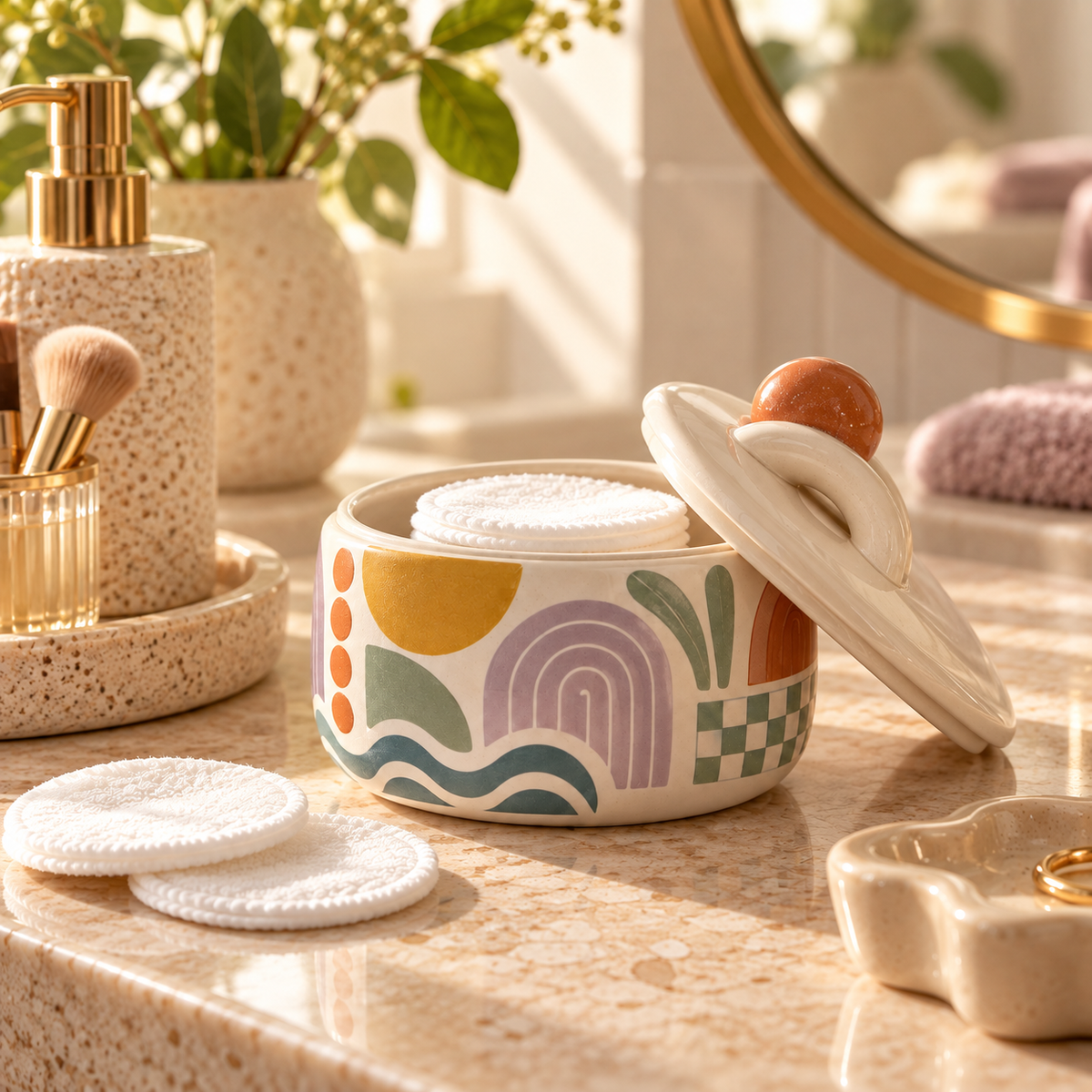 Livaral Artful Ceramic Cotton Pad Jar with Lid, view 2
