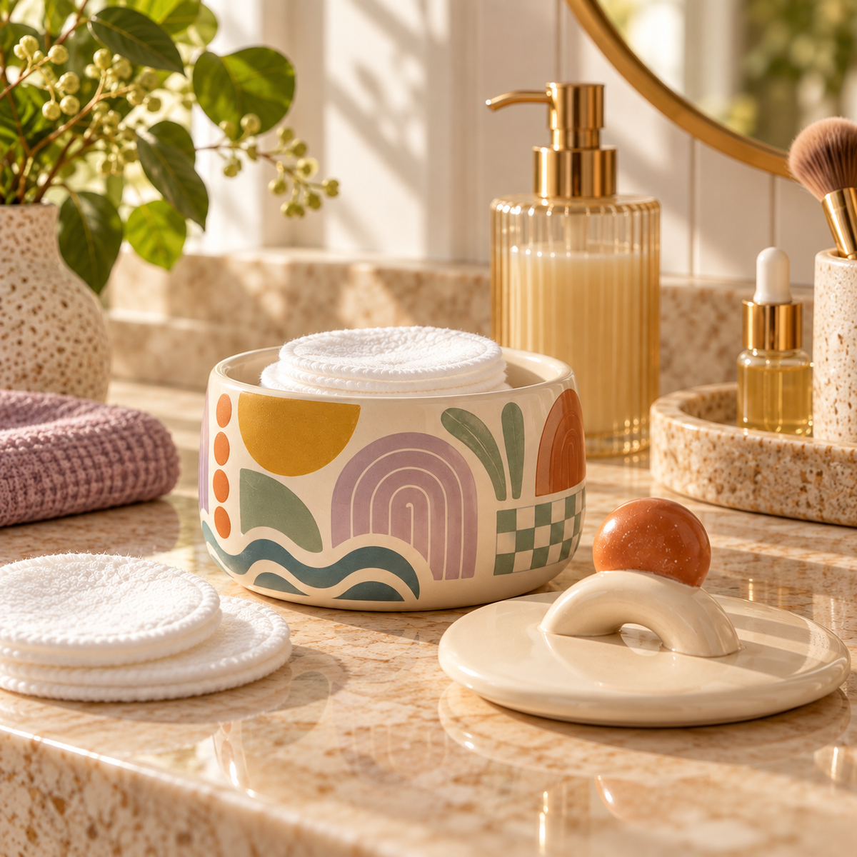 Livaral Artful Ceramic Cotton Pad Jar with Lid, view 3