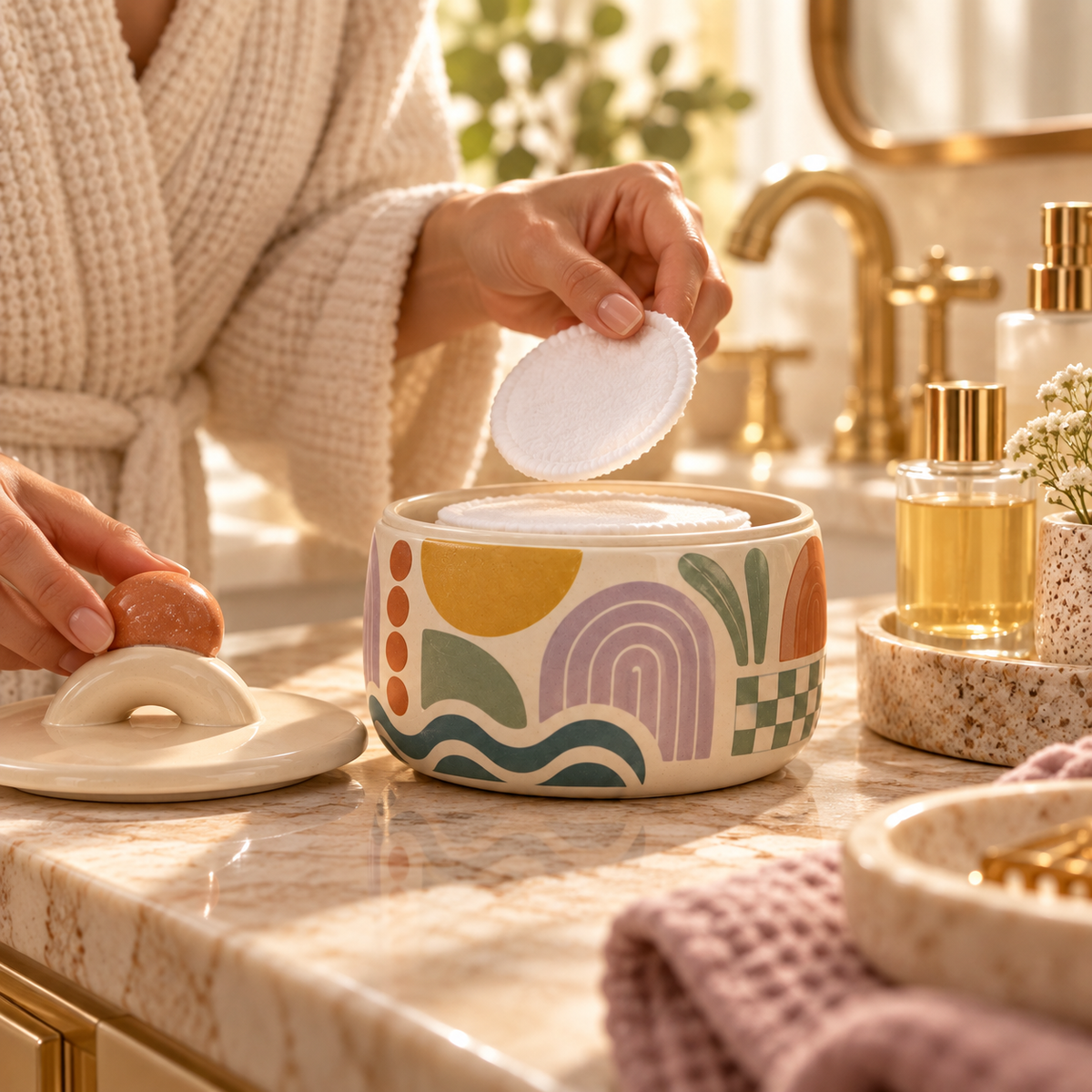 Livaral Artful Ceramic Cotton Pad Jar with Lid, view 5