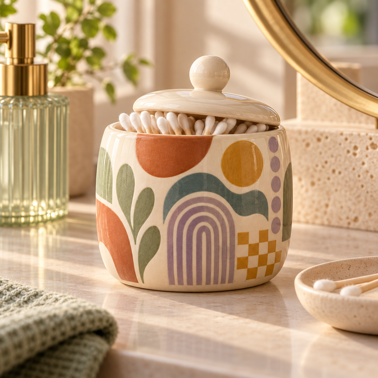 Livaral® Artful Ceramic Cotton Swab Jar with Lid