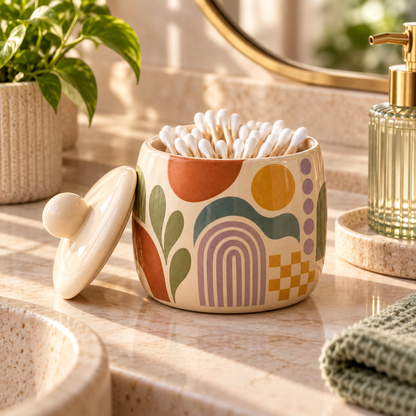 Livaral Artful Ceramic Cotton Swab Jar with Lid, view 2