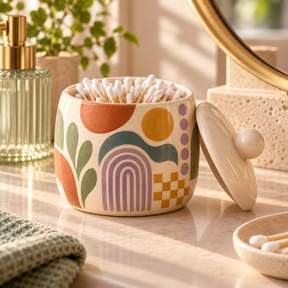 Livaral Artful Ceramic Cotton Swab Jar with Lid, view 3