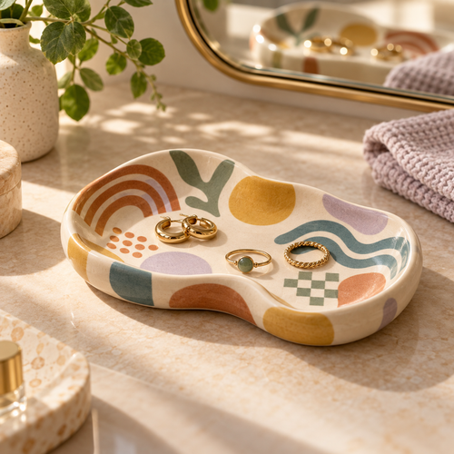 Livaral Artful Ceramic Organic-Shaped Jewelry Tray, view 1