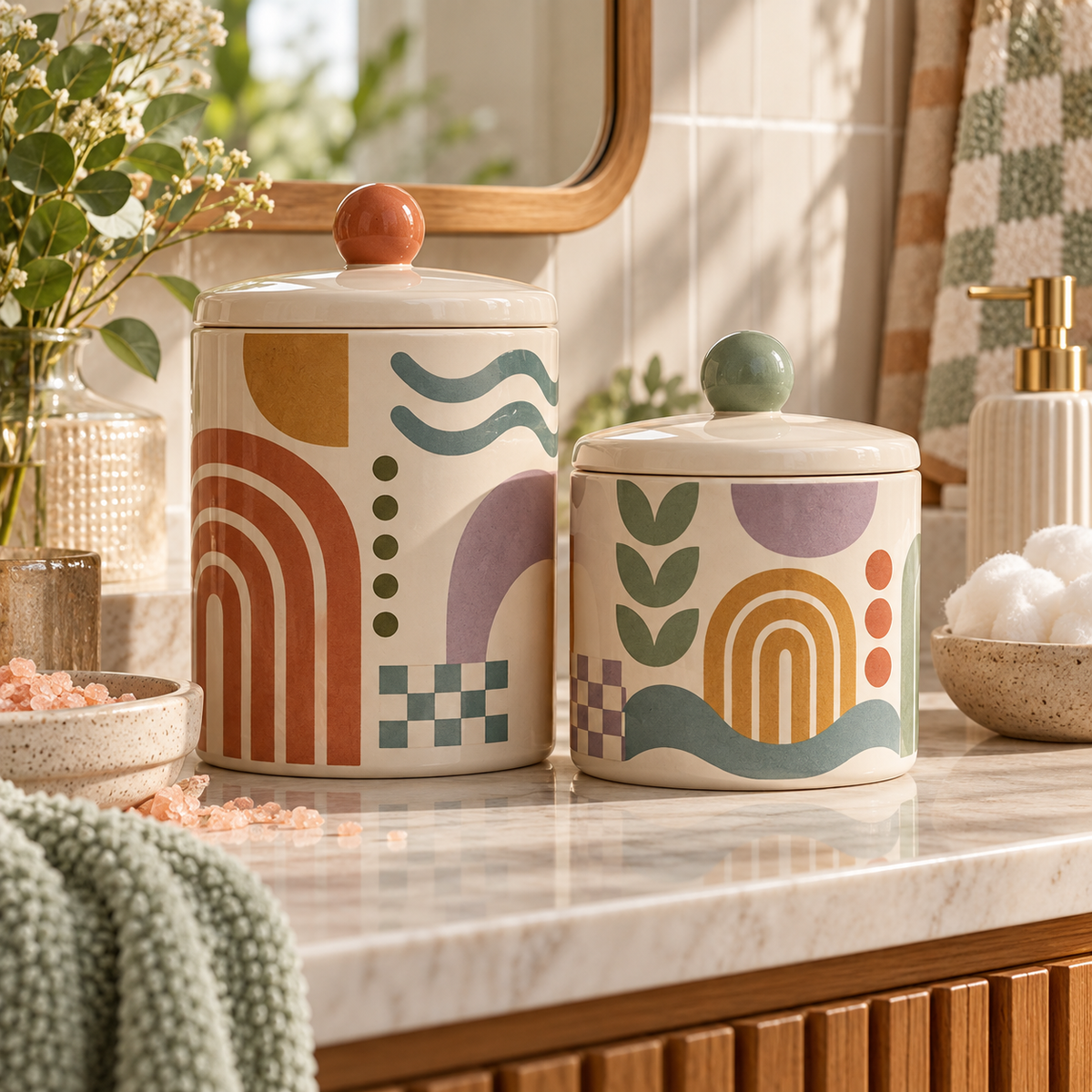 Livaral Artful Ceramic Bathroom Storage Jars, Set of 2, view 1