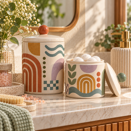 Livaral Artful Ceramic Bathroom Storage Jars, Set of 2, view 2