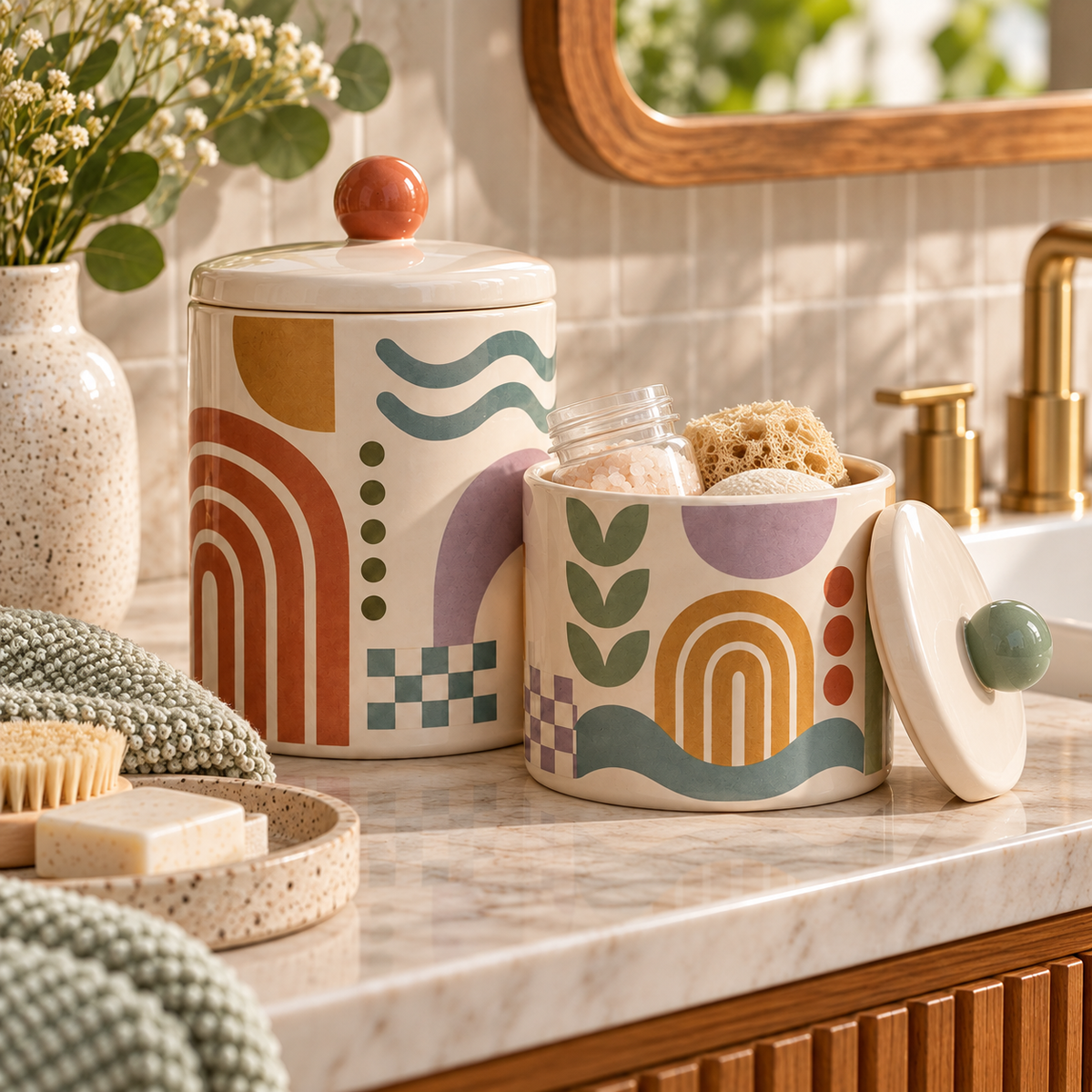 Livaral Artful Ceramic Bathroom Storage Jars, Set of 2, view 3