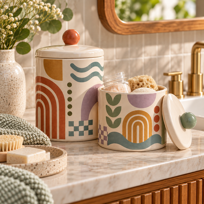 Livaral Artful Ceramic Bathroom Storage Jars, Set of 2, view 3