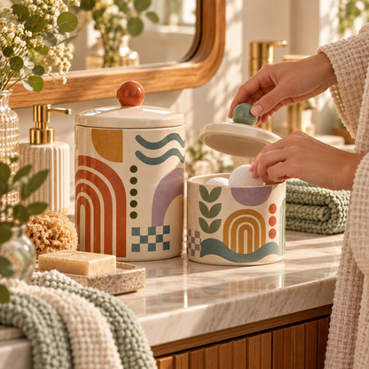 Livaral Artful Ceramic Bathroom Storage Jars, Set of 2, view 4