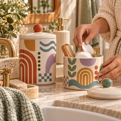 Livaral Artful Ceramic Bathroom Storage Jars, Set of 2, view 5