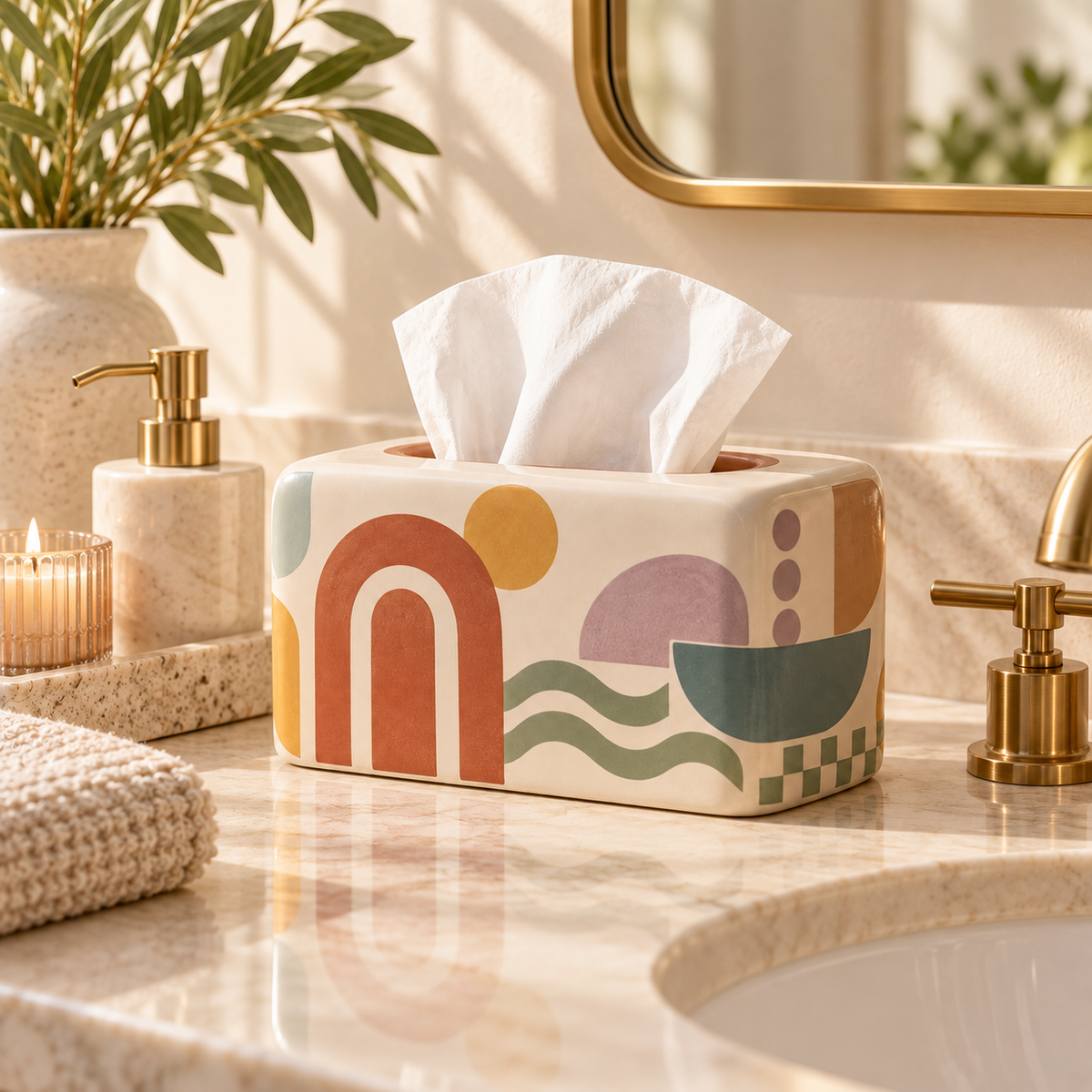 Livaral Artful Ceramic Rectangular Tissue Box Cover, view 2
