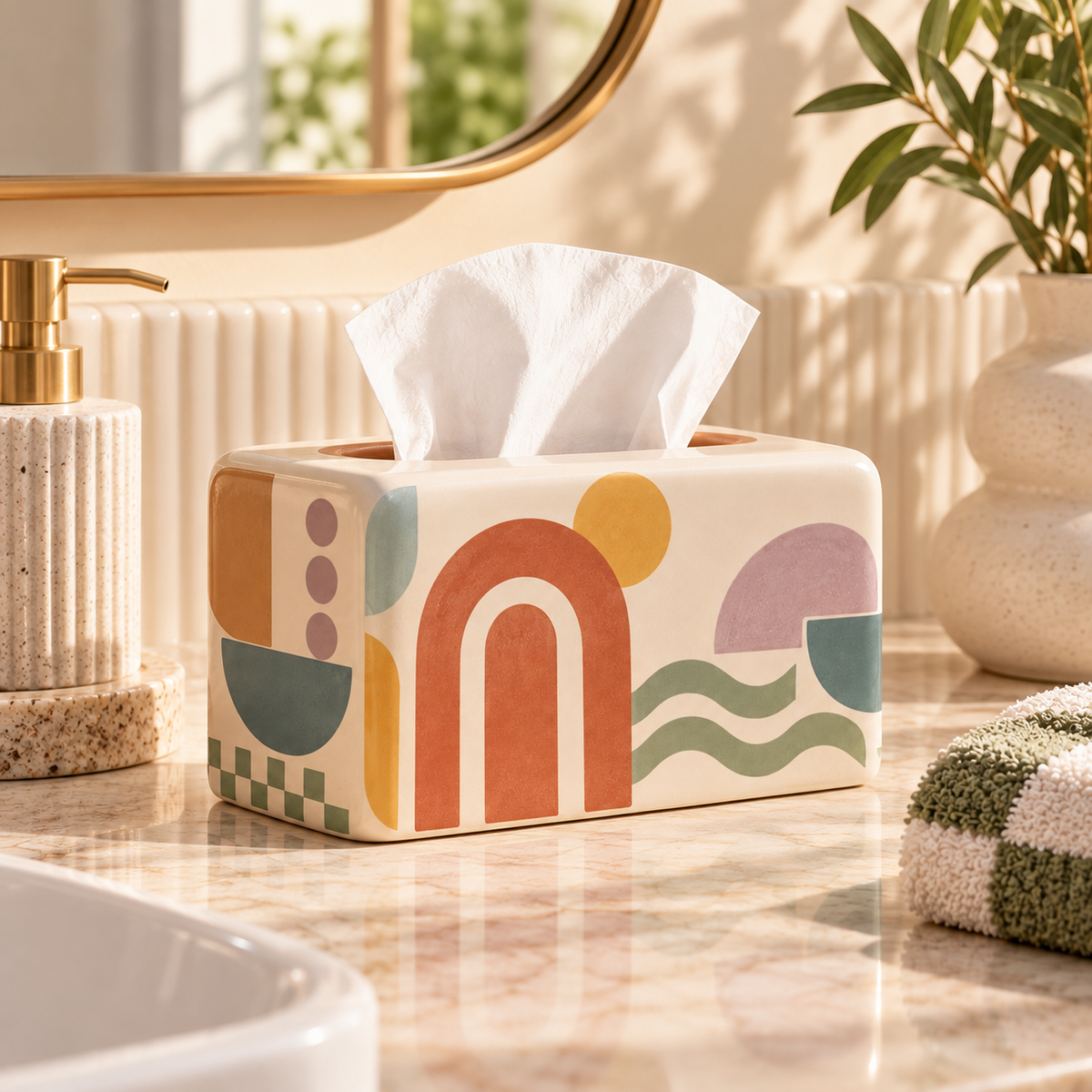 Livaral Artful Ceramic Rectangular Tissue Box Cover, view 3