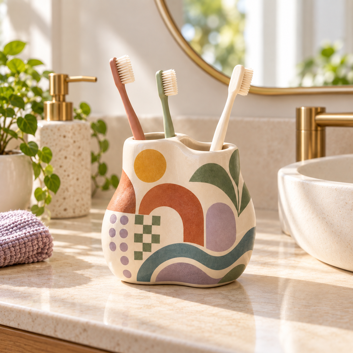 Livaral Artful Ceramic Sculpted Toothbrush Holder, view 2