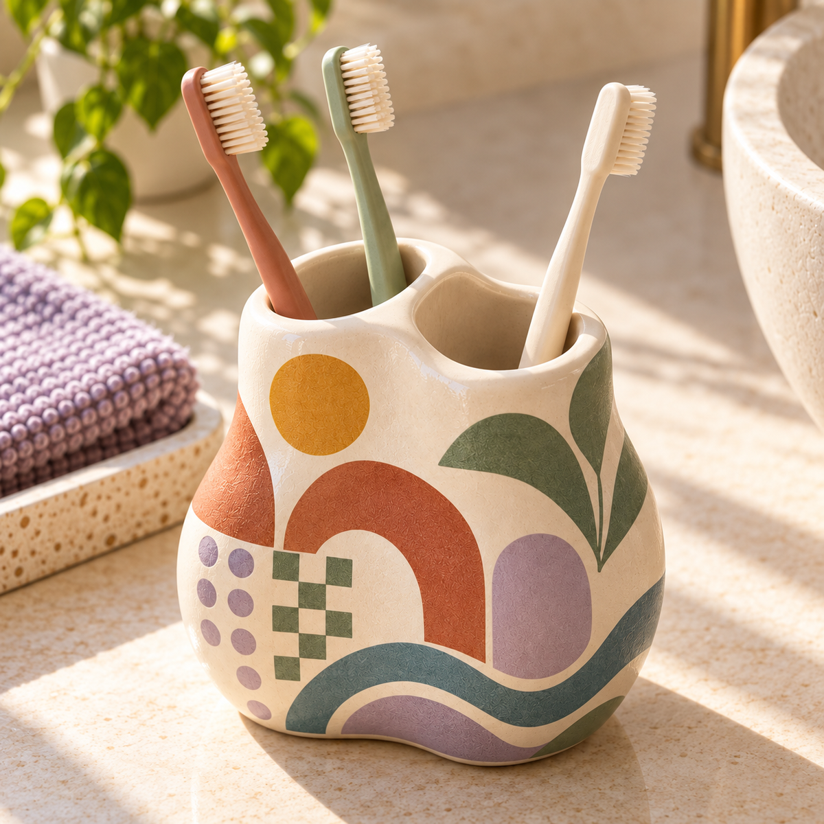 Livaral Artful Ceramic Sculpted Toothbrush Holder, view 3