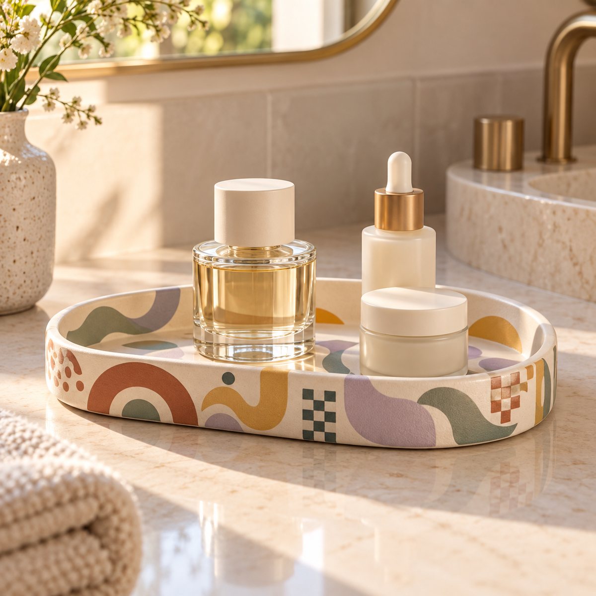 Livaral Artful Ceramic Oval Vanity Organizer Tray, view 1