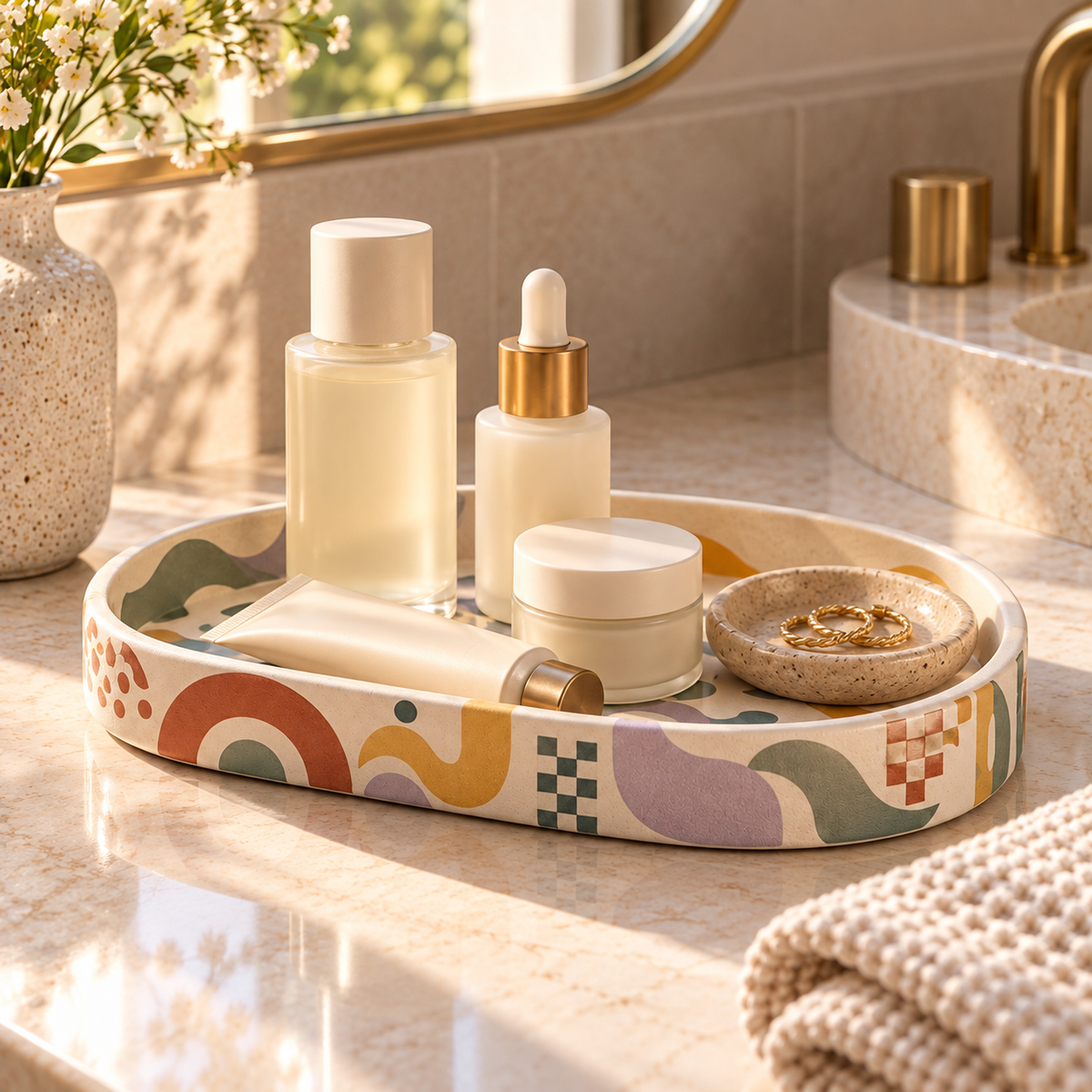 Livaral Artful Ceramic Oval Vanity Organizer Tray, view 3